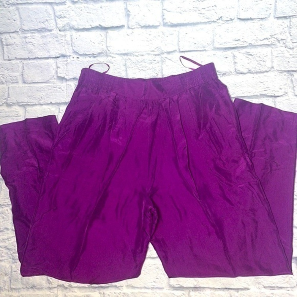 Vintage Carole Little Petite Boho Silk Gem Tone Relax Wide Leg Baggy Harem Pants